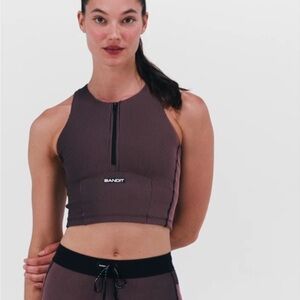 Bandit Mauve Ribbed Zip-Front Crop Tank